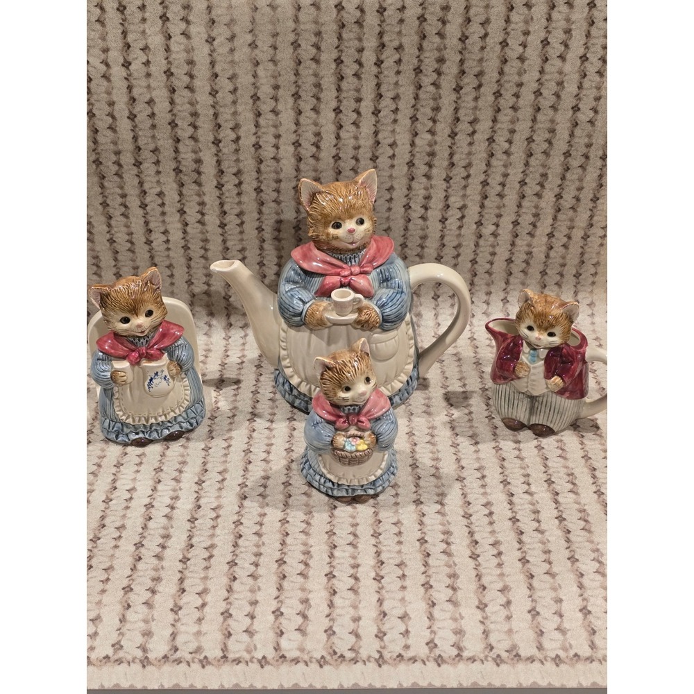 Vintage Cat Family Ceramic Tea Set Otagiri Mrs Whiskers 4pc Japan